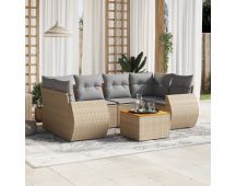 vidaXL 7 Piece Garden Sofa Set with Cushions Beige Poly Rattan