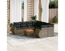 vidaXL 9 Piece Garden Sofa Set with Cushions Grey Poly Rattan