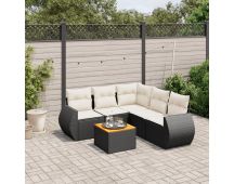 vidaXL 6 Piece Garden Sofa Set with Cushions Black Poly Rattan