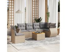 vidaXL 7 Piece Garden Sofa Set with Cushions Beige Poly Rattan