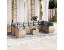 vidaXL 11 Piece Garden Sofa Set with Cushions Beige Poly Rattan