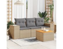 vidaXL 4 Piece Garden Sofa Set with Cushions Beige Poly Rattan