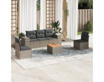 vidaXL 6 Piece Garden Sofa Set with Cushions Grey Poly Rattan