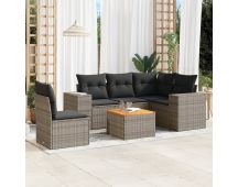 vidaXL 6 Piece Garden Sofa Set with Cushions Grey Poly Rattan