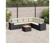 vidaXL 7 Piece Garden Sofa Set with Cushions Black Poly Rattan