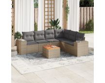 vidaXL 7 Piece Garden Sofa Set with Cushions Beige Poly Rattan