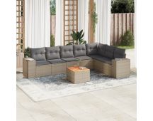 vidaXL 8 Piece Garden Sofa Set with Cushions Beige Poly Rattan