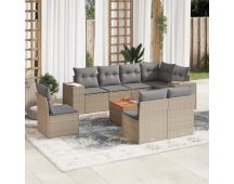 vidaXL 9 Piece Garden Sofa Set with Cushions Beige Poly Rattan