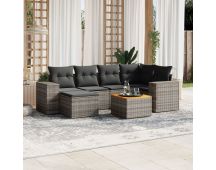 vidaXL 7 Piece Garden Sofa Set with Cushions Grey Poly Rattan