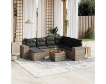 vidaXL 8 Piece Garden Sofa Set with Cushions Grey Poly Rattan