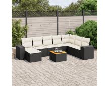 vidaXL 9 Piece Garden Sofa Set with Cushions Black Poly Rattan