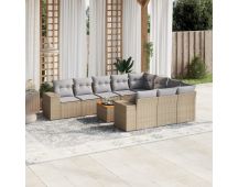 vidaXL 11 Piece Garden Sofa Set with Cushions Beige Poly Rattan