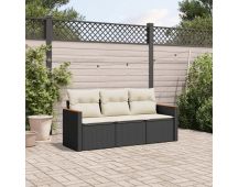 vidaXL 3 Piece Garden Sofa Set with Cushions Black Poly Rattan