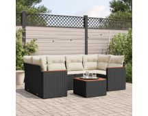 vidaXL 7 Piece Garden Sofa Set with Cushions Black Poly Rattan