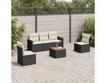 vidaXL 6 Piece Garden Sofa Set with Cushions Black Poly Rattan