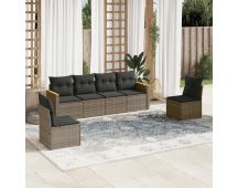 vidaXL 6 Piece Garden Sofa Set with Cushions Grey Poly Rattan