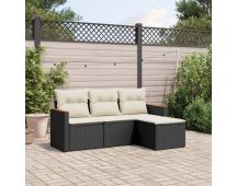 vidaXL 4 Piece Garden Sofa Set with Cushions Black Poly Rattan