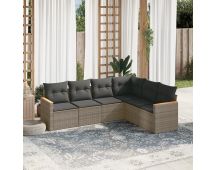 vidaXL 6 Piece Garden Sofa Set with Cushions Grey Poly Rattan