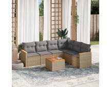 vidaXL 7 Piece Garden Sofa Set with Cushions Mix Beige Poly Rattan