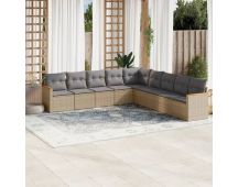 vidaXL 9 Piece Garden Sofa Set with Cushions Mix Beige Poly Rattan