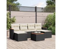 vidaXL 7 Piece Garden Sofa Set with Cushions Black Poly Rattan