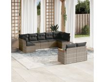 vidaXL 9 Piece Garden Sofa Set with Cushions Grey Poly Rattan