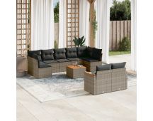 vidaXL 10 Piece Garden Sofa Set with Cushions Grey Poly Rattan