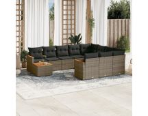 vidaXL 11 Piece Garden Sofa Set with Cushions Grey Poly Rattan