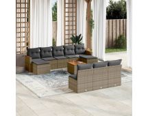 vidaXL 11 Piece Garden Sofa Set with Cushions Grey Poly Rattan