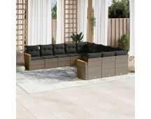 vidaXL 11 Piece Garden Sofa Set with Cushions Grey Poly Rattan