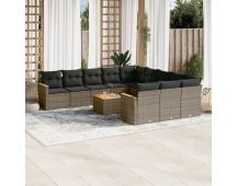 vidaXL 12 Piece Garden Sofa Set with Cushions Grey Poly Rattan