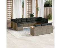 vidaXL 13 Piece Garden Sofa Set with Cushions Grey Poly Rattan