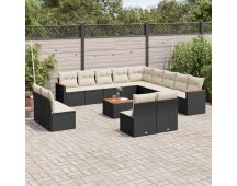 vidaXL 14 Piece Garden Sofa Set with Cushions Black Poly Rattan