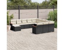 vidaXL 12 Piece Garden Sofa Set with Cushions Black Poly Rattan