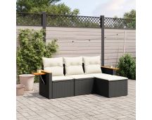 vidaXL 4 Piece Garden Sofa Set with Cushions Black Poly Rattan