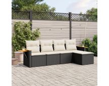 vidaXL 5 Piece Garden Sofa Set with Cushions Black Poly Rattan