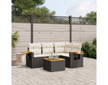 vidaXL 5 Piece Garden Sofa Set with Cushions Black Poly Rattan