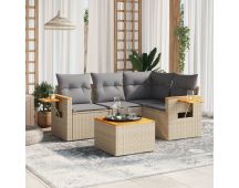 vidaXL 5 Piece Garden Sofa Set with Cushions Beige Poly Rattan