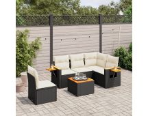 vidaXL 6 Piece Garden Sofa Set with Cushions Black Poly Rattan