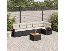 vidaXL 7 Piece Garden Sofa Set with Cushions Black Poly Rattan