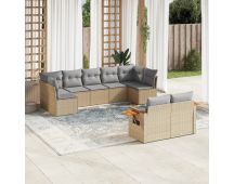 vidaXL 9 Piece Garden Sofa Set with Cushions Beige Poly Rattan