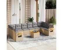 vidaXL 11 Piece Garden Sofa Set with Cushions Beige Poly Rattan