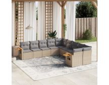 vidaXL 10 Piece Garden Sofa Set with Cushions Beige Poly Rattan