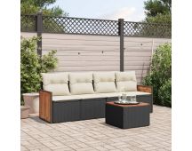 vidaXL 5 Piece Garden Sofa Set with Cushions Black Poly Rattan