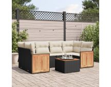 vidaXL 7 Piece Garden Sofa Set with Cushions Black Poly Rattan