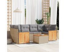 vidaXL 7 Piece Garden Sofa Set with Cushions Beige Poly Rattan