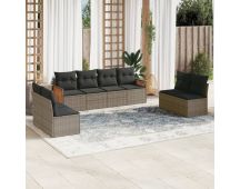 vidaXL 8 Piece Garden Sofa Set with Cushions Grey Poly Rattan