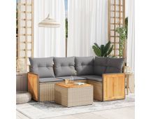 vidaXL 5 Piece Garden Sofa Set with Cushions Beige Poly Rattan