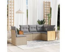 vidaXL 5 Piece Garden Sofa Set with Cushions Beige Poly Rattan