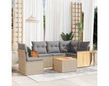 vidaXL 6 Piece Garden Sofa Set with Cushions Beige Poly Rattan